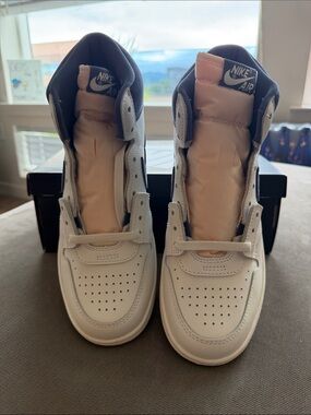 Nike High-Top Sneakers in White, Navy, and Pale Pink